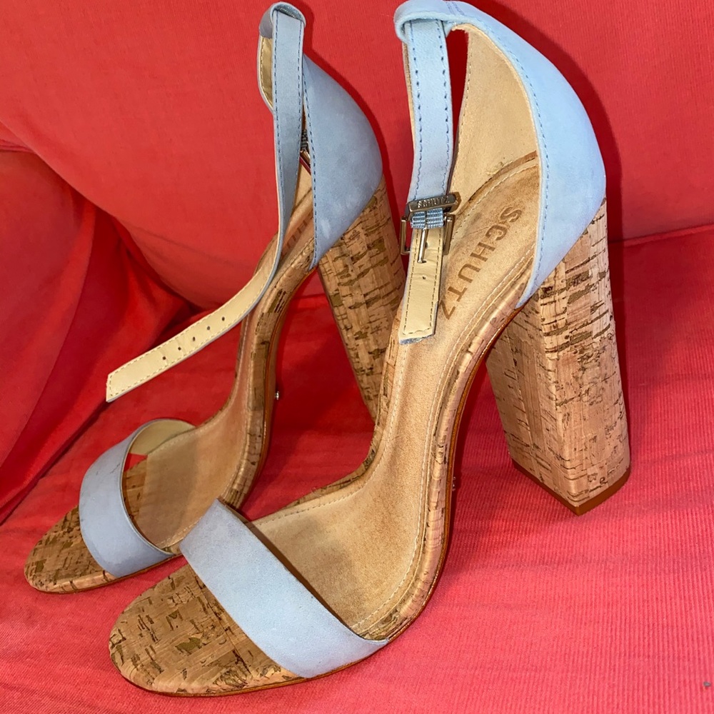 Schutz Cork and Blue Heels
